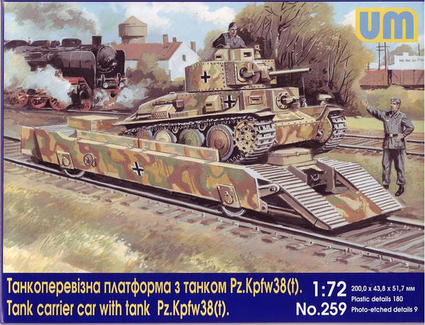 Танкоперевізна платформа з танком Pz.Kpfw 38 (t). 1/72 UM 259, фото 2