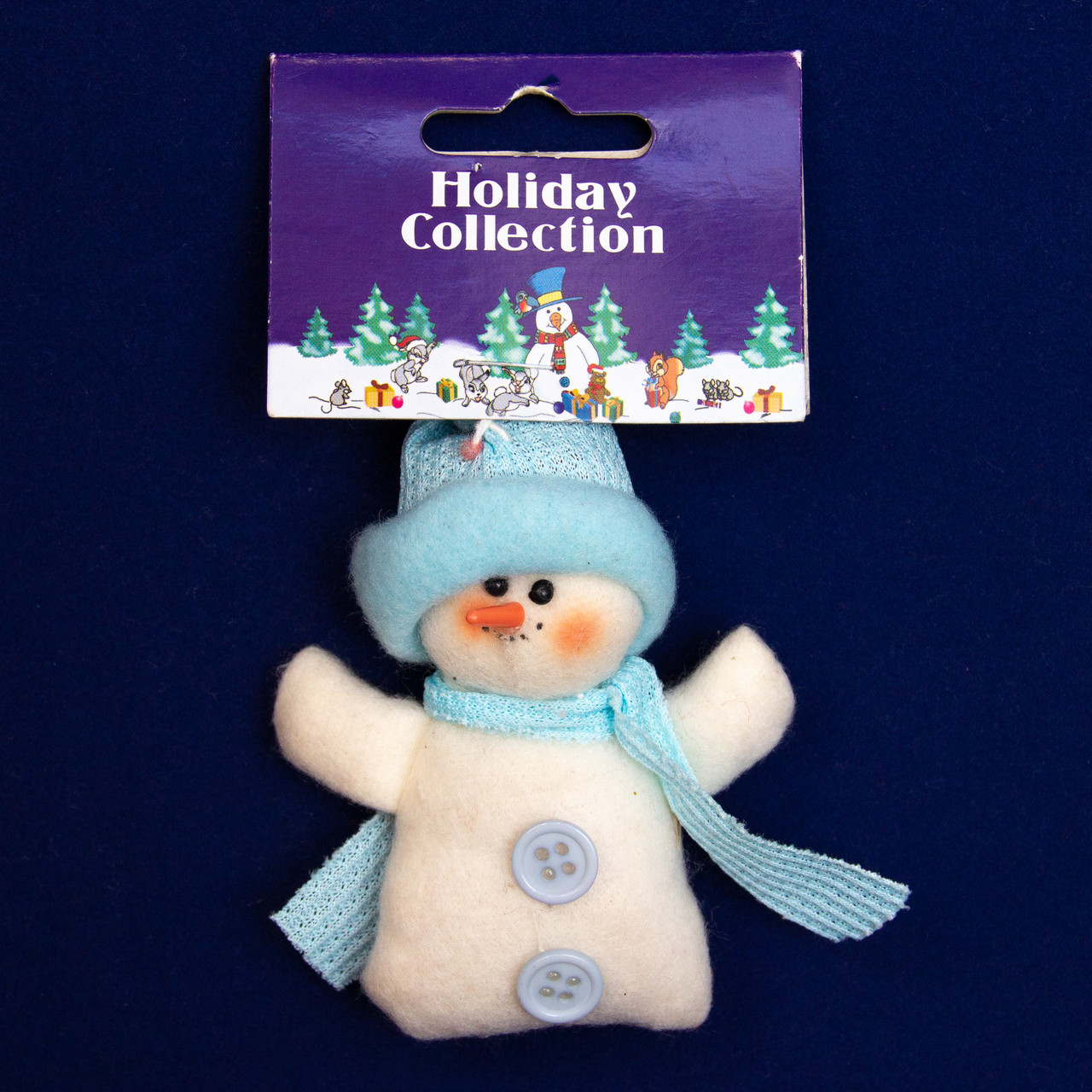 М'яка ялинкова іграшка Блакитний Сніговик, 9 см, білий із блакитним, текстиль, новорічна фігурка (000159-2), фото 1