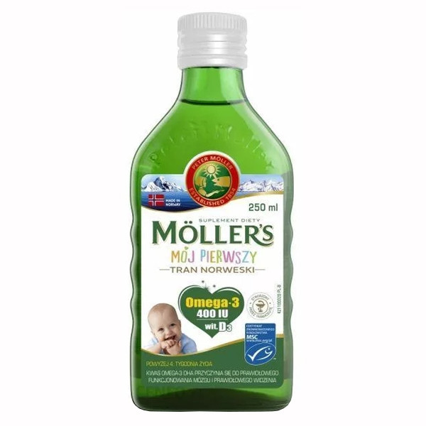 Mollers tran omega-3  Мій перший риб'ячий жир (норвезький риб'ячий жир для дітей від 1 місяця) без добавок, 250 мл