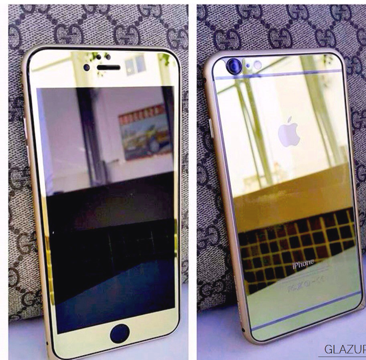Скло дзеркальні IPhone 6 Plus/6S plus + бампер, золотий набір