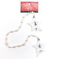 Новорічна прикраса - підвісне намисто з двома зірками, 51 см, пластик, білий (001187-5)