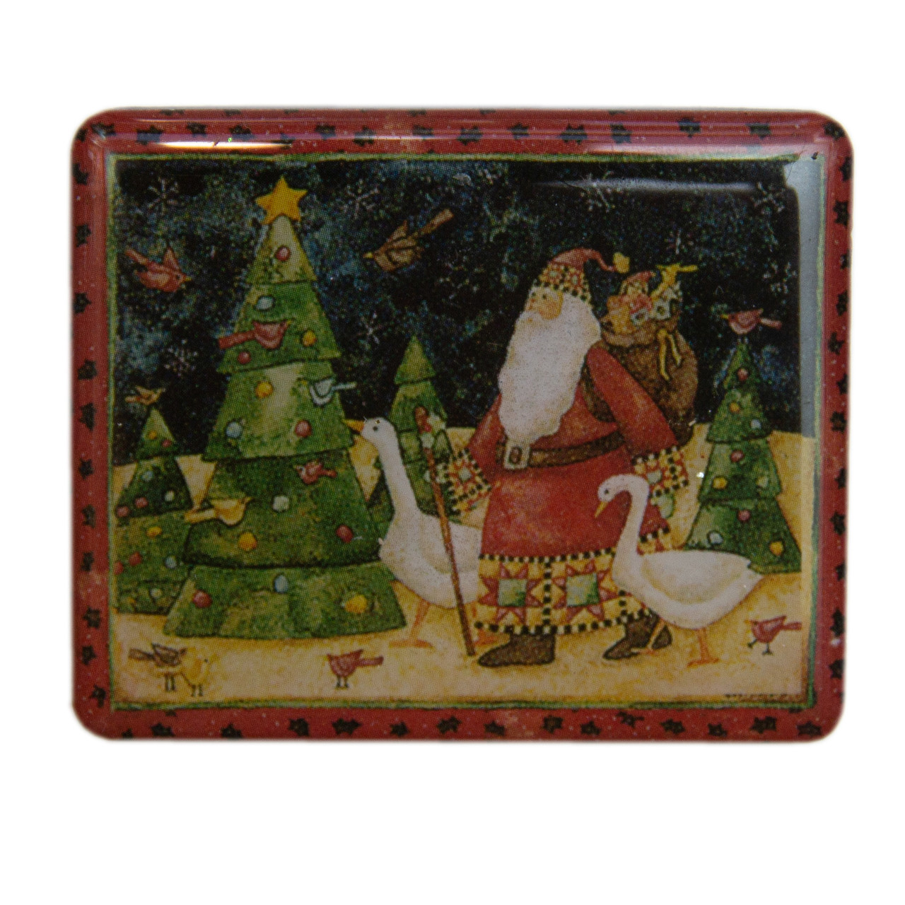Сувенірний новорічний магніт на холодильник Дід Мороз і гуси, 5,5х4,5 см (012183-3), фото 1