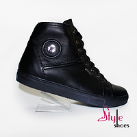 Ботинки мужские кожаные черные на плоской подошве Style Shoes