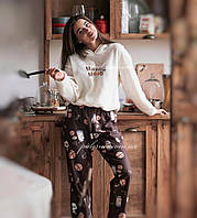 Піжама жіноча тепла з печеньками 🍪🥛 фліс