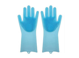 Силіконові рукавички для миття та чищення Silicone Magic Gloves з ворсом Блакитні