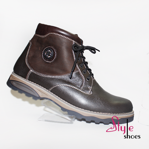 Черевики чоловічі зимові на блискавці та шнурку коричневі “Style Shoes”
