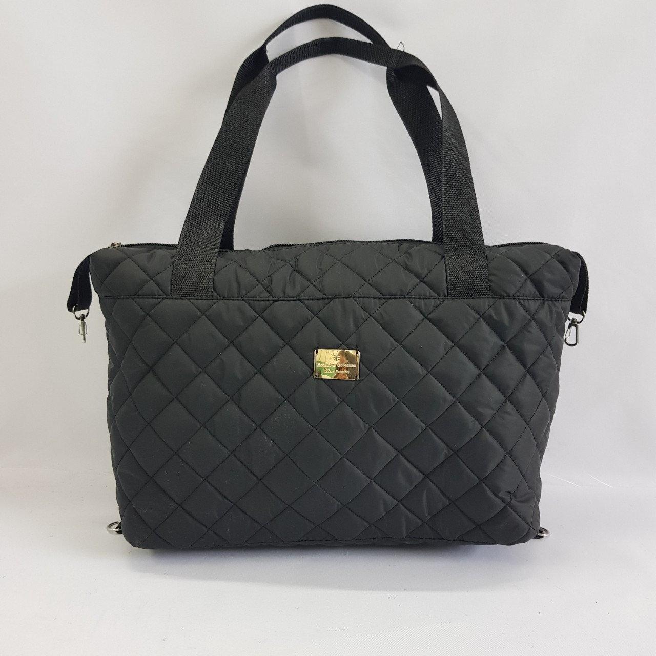 Стильна стьобана жіноча сумка плащівка чорна, фото 1