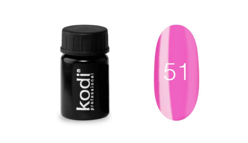 Кольорова гель фарба для дизайну нігтів Kodi Professional №51 яскравий рожевий, 4мл (старий дизайн)
