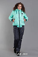 Крутий жіночий костюм на овчині куртка і штани великих розмірів колір м'ята, р. 50,52,54,56