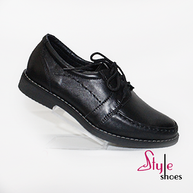 АКЦІЯ!Туфлі шкіряні для хлопчиків чорного кольору на шнурівці «Style Shoes»