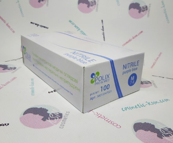 Polix PRO&MED™ Рукавички НІТРІЛОВІ M фіолетово-блакитний/PURPLE BLUE (100 шт/пач) медичні оглядів
