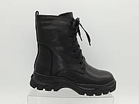 Чорні шкіряні зимові черевики.Півлусапоги.Erisses. Маленькі розміри (34).