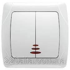 VIKO CARMEN Вимикач подвійний з підсвічуванням білий/крем, фото 1