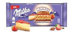 Milka Strawberry Cheesecake — молочний шоколад зі смаком чизкейка, полуницею та печивом, 300 г.