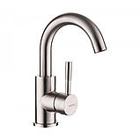 Змішувач для умивальника раковини високий поворотний (неіржавка) ZERIX LR1098-3 SUS304, фото 2