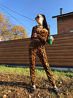 Брючный костюм для дома и прогулок велюр цветной Рим(леопард)