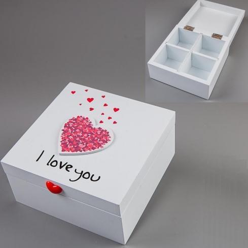 Скринька дерев'яна "I love you", біла, 14х14х7 см, EL-002