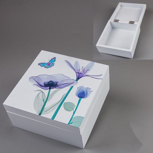 Скринька дерев'яна "Квіти", біла, 15х15х7 см, EL-012