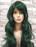 Перука зелена довга хвиляста з довгим чубчиком жіноча для жінок 80см зі штучного волосся, фото 2