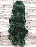 Перука зелена довга хвиляста з довгим чубчиком жіноча для жінок 80см зі штучного волосся, фото 3