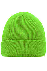 В'язана шапка унісекс із закотом салатова 7500-ЛМ