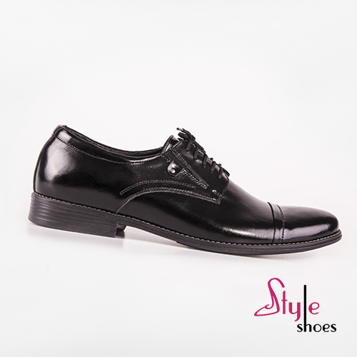 Туфлі чоловічі класичні шкіряні чорного кольору на підборі 2см “Style Shoes”