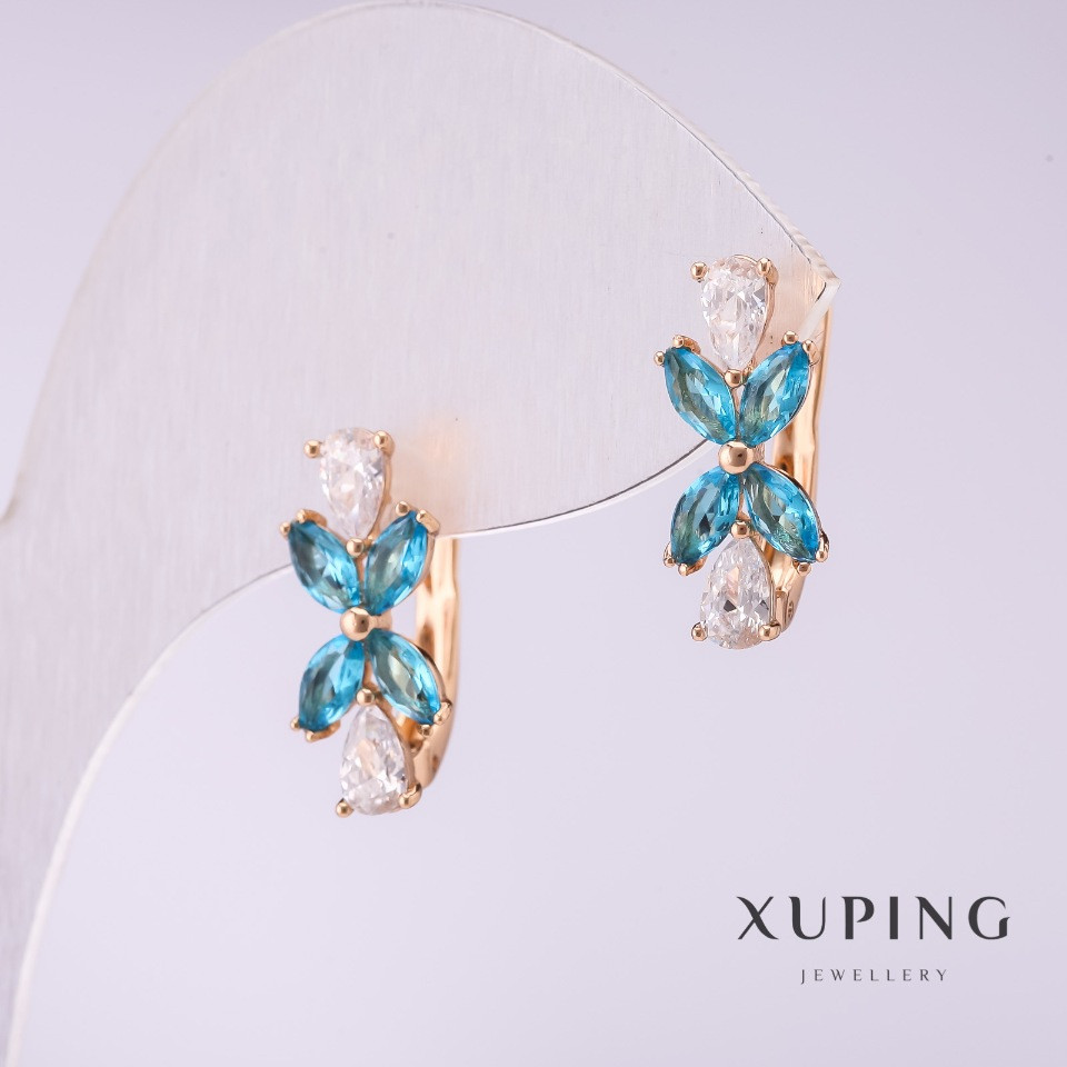 Сережки Xuping з блакитними каменями 17х7мм позолота