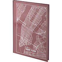 Книга записна А4 Maps New York, 96арк., кліт., рожево-корич.