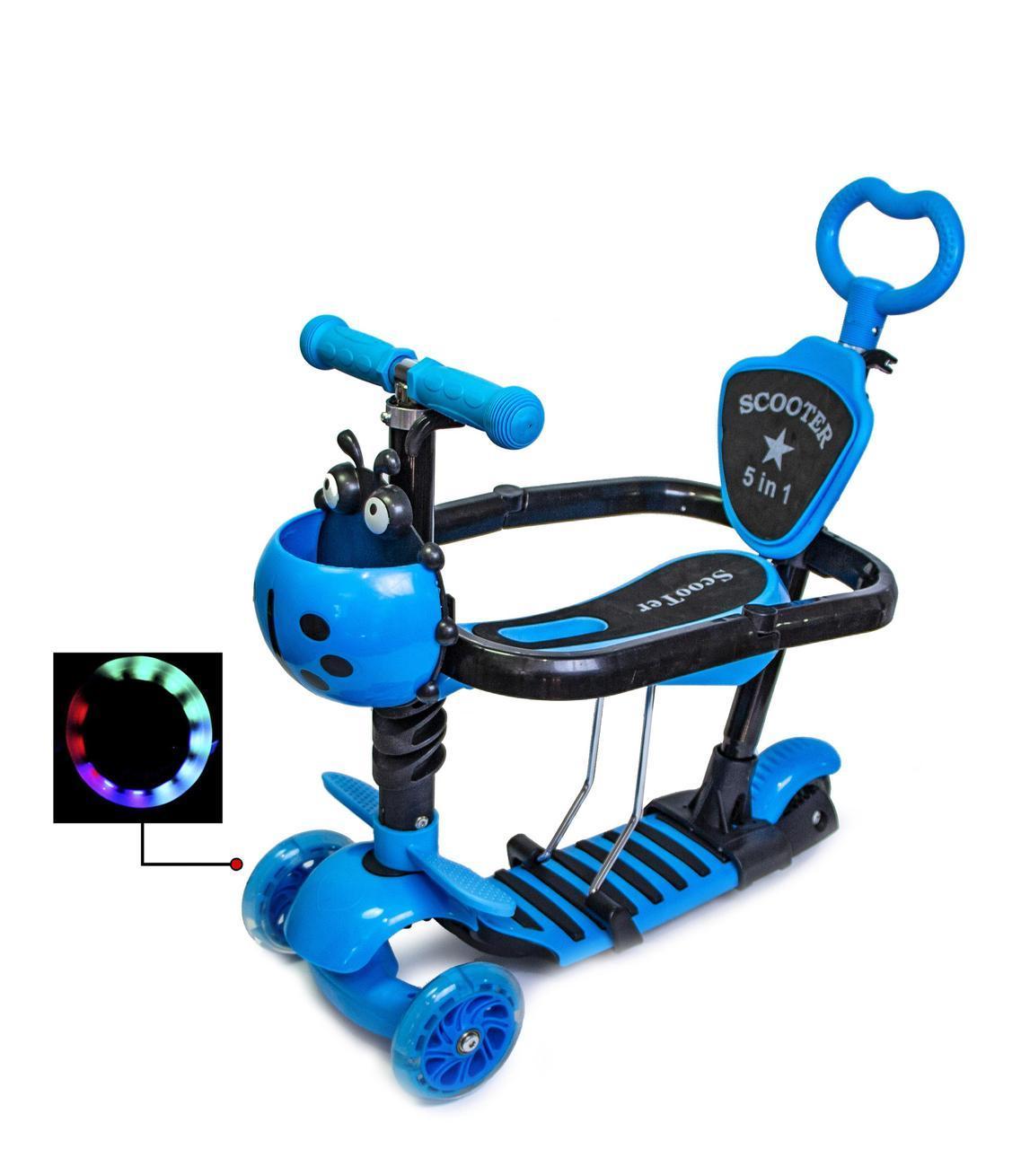 Самокат 5IN1 "Божа корівка" BLUE з бортиком, фото 1