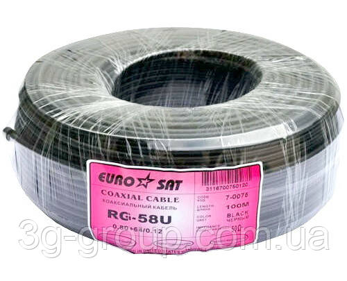 Кабель коаксіальний RG-58U (50 Ом) Eurosat (мідь) чорний (7-0074B)
