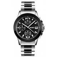 Skmei 9126 сріблястий із чорним циферблатом чоловічий класичний годинник