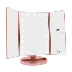 Дзеркало 3 в 1 з підсвіткою 22 LED SuperStar mirror з боковими дзеркалами рожеве