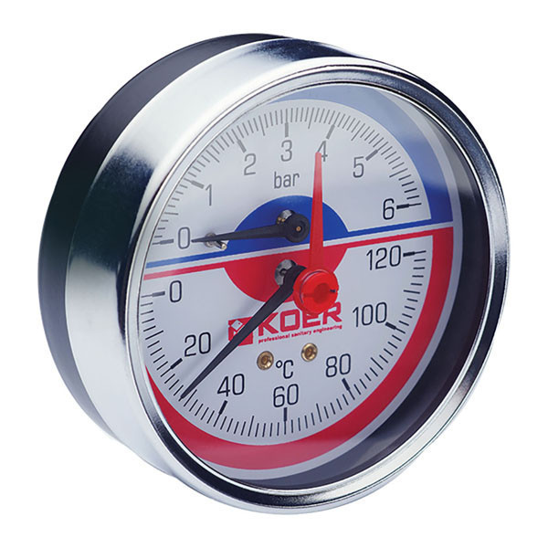Термоманометр аксіальний (КР KM.812A) (0-6 bar), D = 80 мм, 1/2" (КР0220)