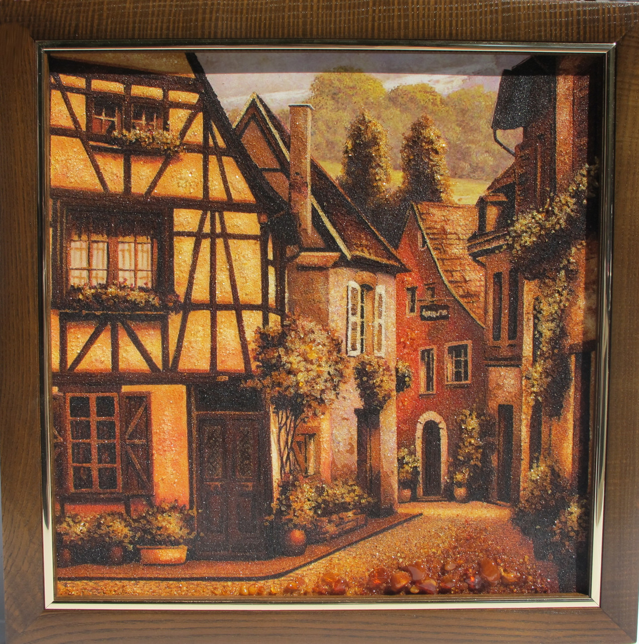 Картина з бурштинової крихти "Вузька вуличка" (пейс) 40х40 см, фото 1