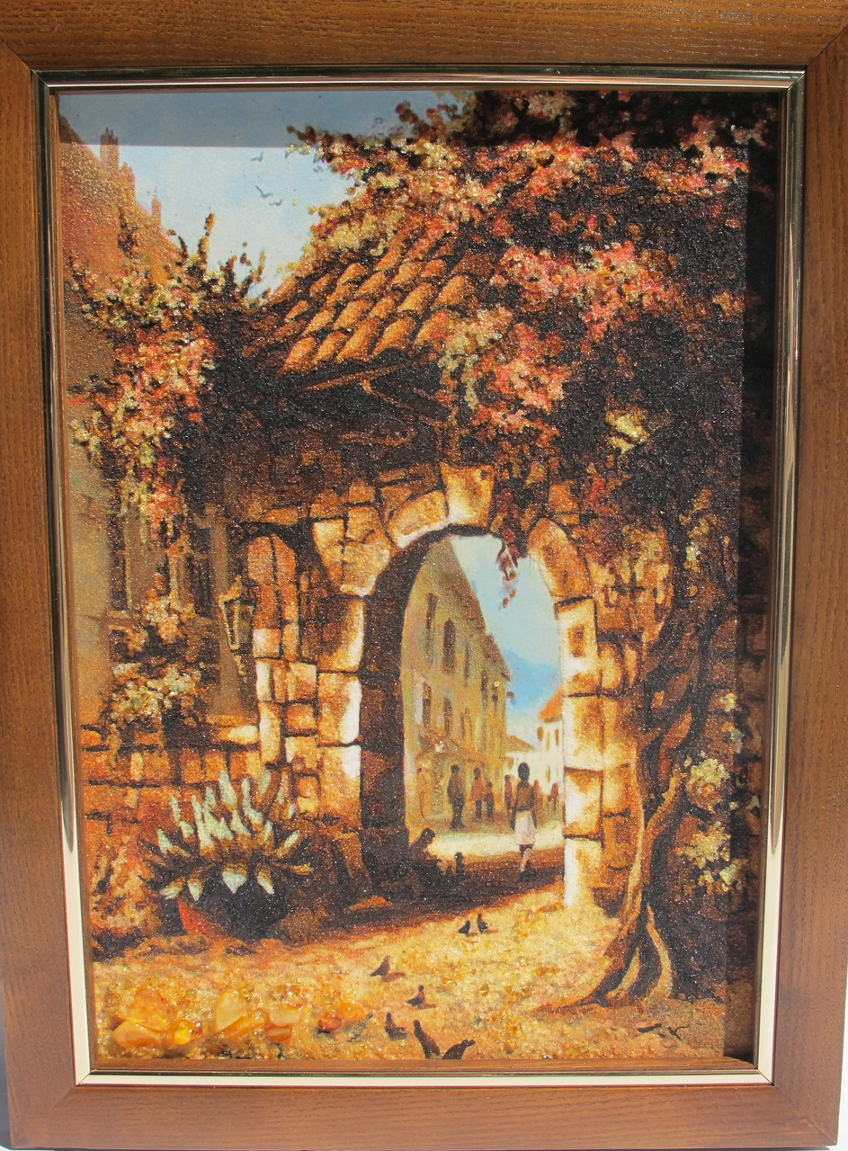 Картина з бурштинової крихти "Південна села" (пейс) 30х40 см, фото 1