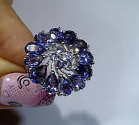 Великолепное кольцо с натуральным пурпурным иолитом 5.2 ct Галактика Размер 17