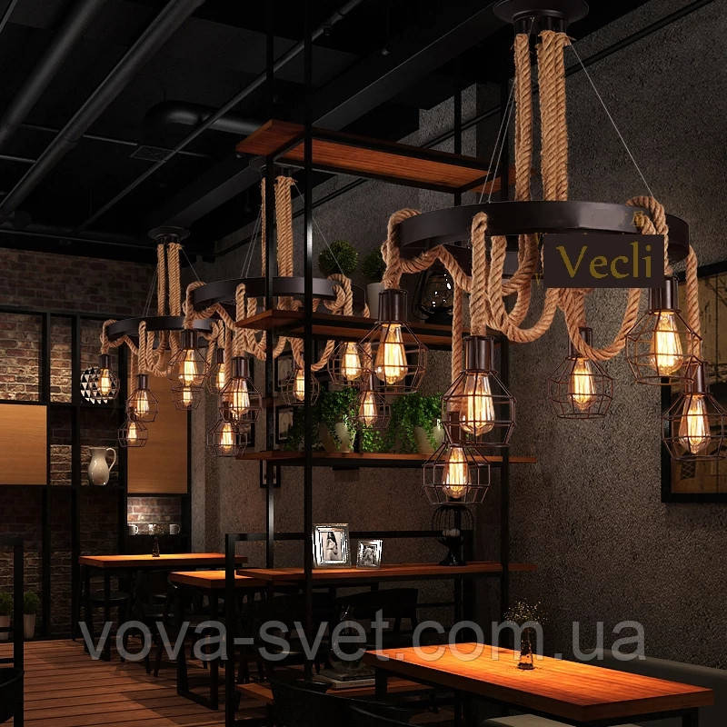 Люстра Loft [ ROPE CHANDELIER CAGE ] 6 lamp Edison - фото 3 - id-p1009488731