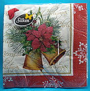 Серветки новорічні паперові Silken "Червоний бант" 3 шари 18 штук, фото 3