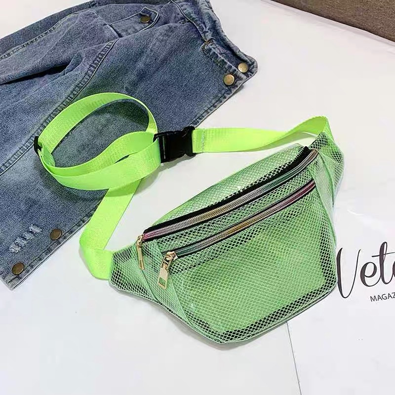 Жіноча дитяча прозора бананка на два відділу "КЛІТКА" салатова зелена, фото 1