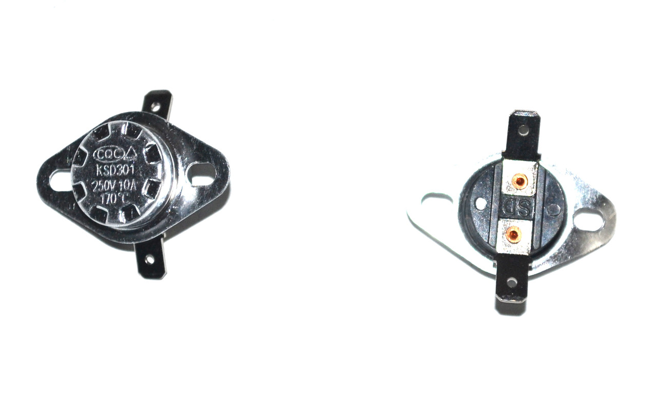 Термореле (захисний термостат) KSD301 170°C (250V,10A,контакти в сторони,замкнутий,вузька клема)