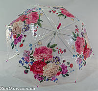 Прозрачный зонтик трость с цветочным принтом и карбоновой спицей от фирмы "Swift".