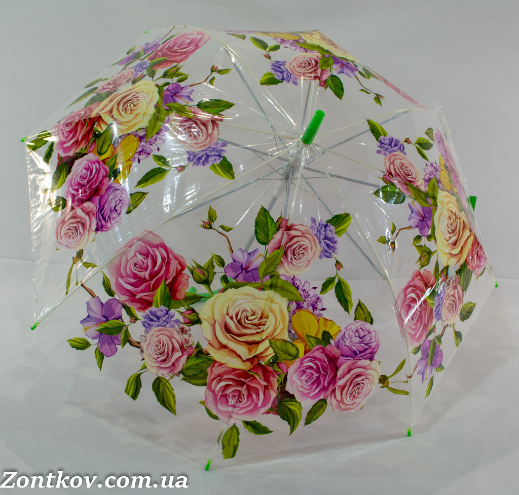 Прозора парасолька - тростина з квітковим принтом і карбоновою спицею від фірми "Swift".