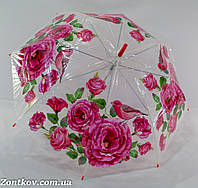 Прозрачный зонтик трость с цветочным принтом и карбоновой спицей от фирмы "Swift".