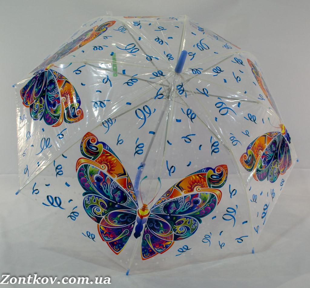 Прозора парасолька тростина з метеликами на 8 карбонових спиць від фірми "Swift".