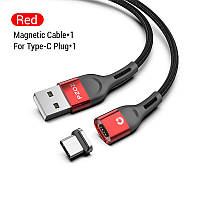 Магнитный кабель для зарядки PZOZ 3A красный в комплекте с одним коннектором (Lightning, micro USB или Type-C) Type-C