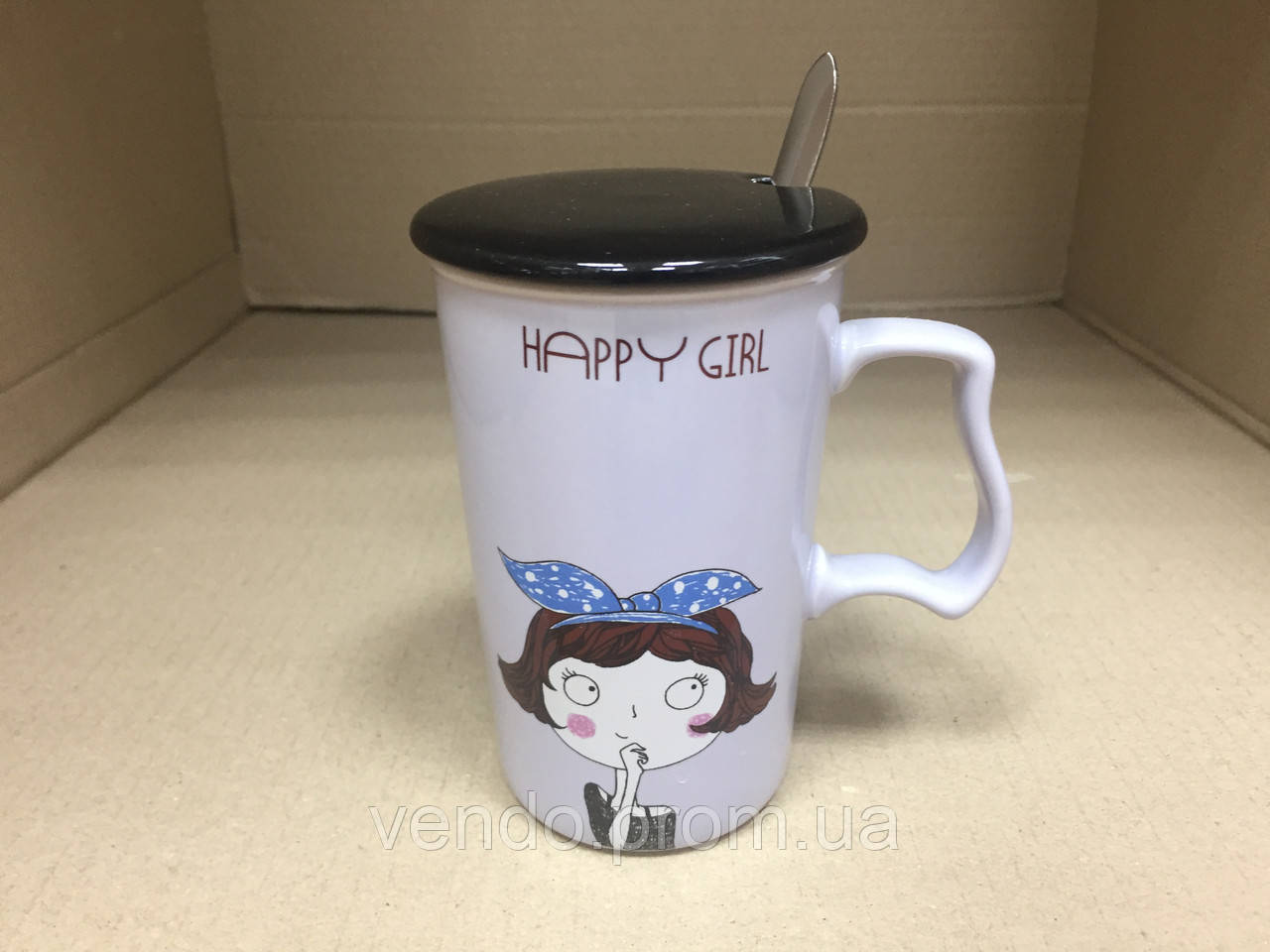Чашка з кришкою і ложкою щаслива дівчинка 375 мл