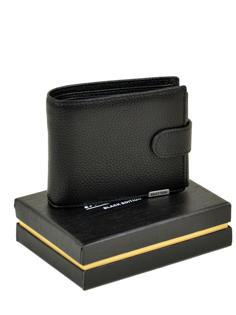 Чоловічий шкіряний гаманець BRETTON 11,5 х 9,5 см Чорний (m3603/1)
