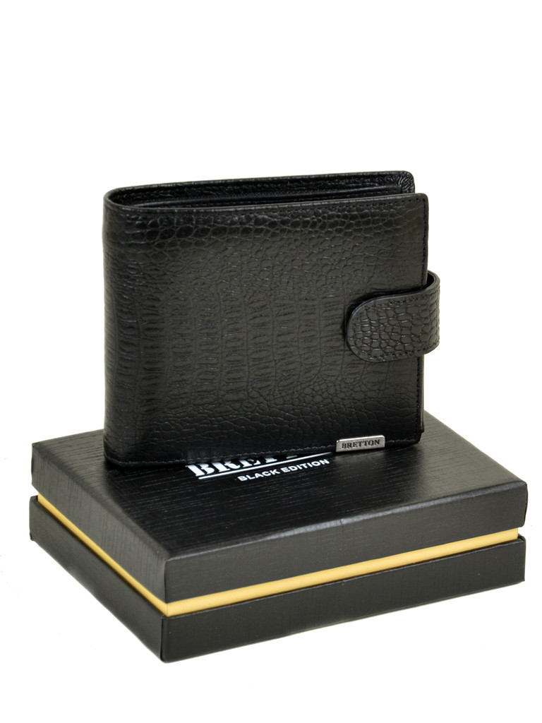 Чоловічий шкіряний гаманець BRETTON 11,5 х 9,5 см Чорний (m3603/2)
