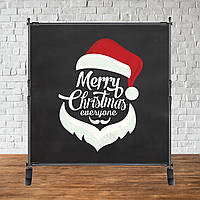 Банер Новорічний 2х2м "Merry Chrismas" (Чорний фон, контур обличчя, напис) - Фотозона (вініловий)