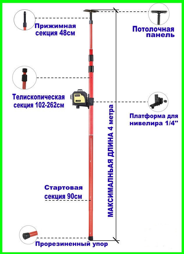 Распорна ШТАНГА FIRECORE для лазерного рівня 4 метри